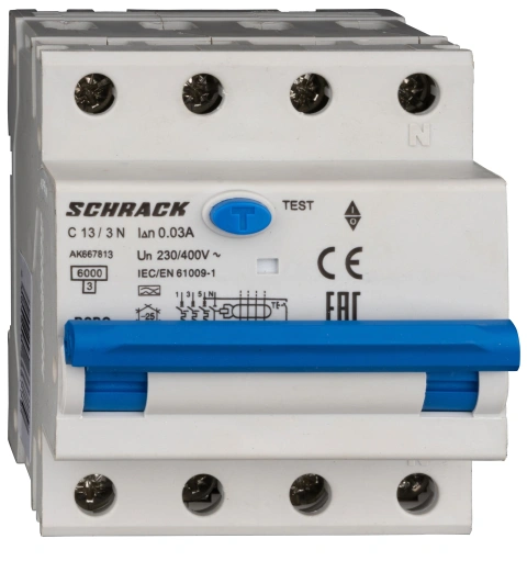 Combined MCB/RCD (RCBO) 3+N, AMPARO 6kA, C 13A, 30mA, Typ A