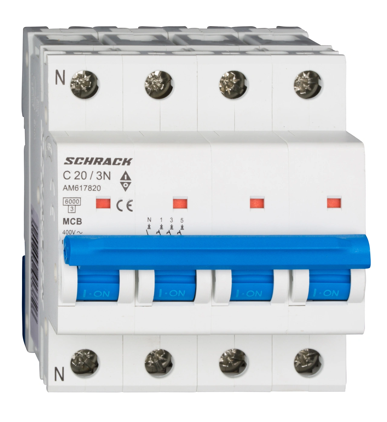 Întreruptor automat modular (MCB) AMPARO 6kA, C 20A, 3P+N