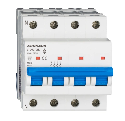 Întreruptor automat modular (MCB) AMPARO 6kA, C 25A, 3P+N