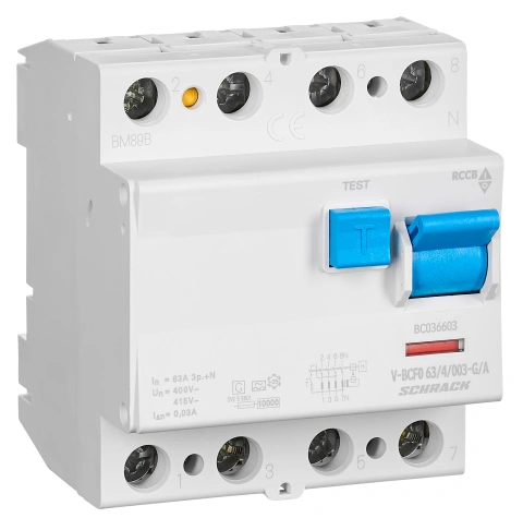 Residual current circuit breaker 63A, 4-p, 30mA, type A,G,V