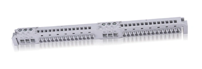 N/PE Screwless terminal block 1xN and 1xPE, each 14x4mm²