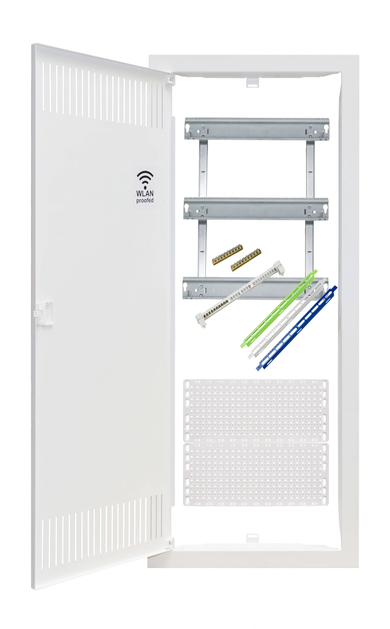 Media combi frame and door, vertical 5-rows, 3 DIN-rails