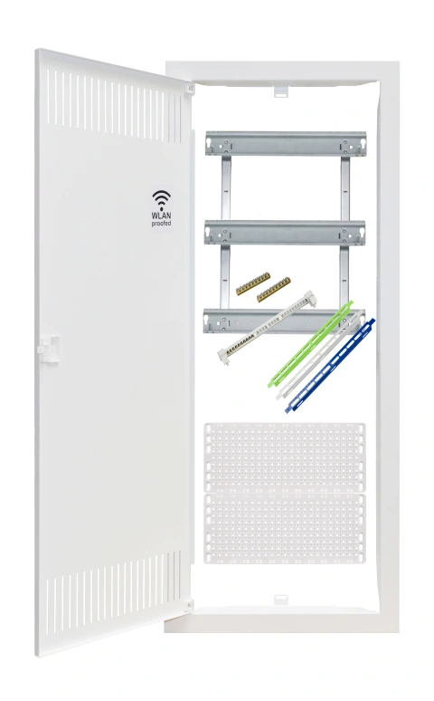 Media combi frame and door, vertical 5-rows, 3 DIN-rails