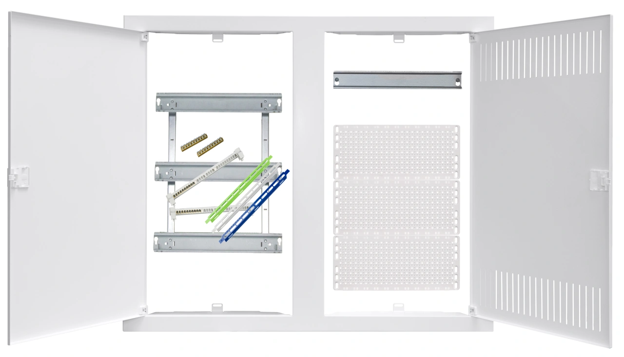 Media combi-enclosure frame and doors, horizontal 3-rows