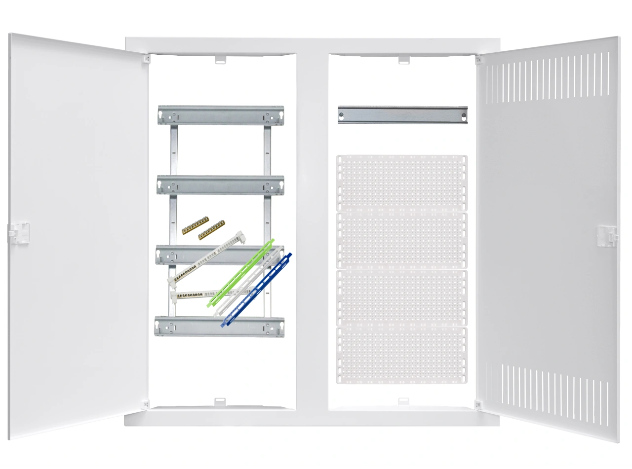 Media combi-enclosure frame and doors, horizontal 4-rows