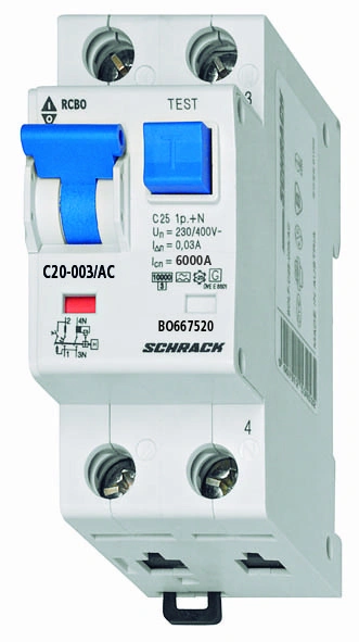 Întreruptor automat+diferenţial, B20/30mA, 6kA, tip AC, 1P+N