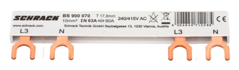 Baretă, 2 poli, L3, 1xRCCB 4 poli la 1xRCBO1+N, 6 mod, 10mm²