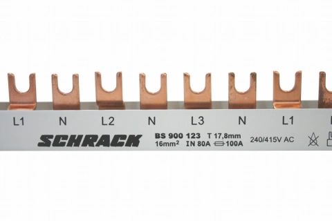 Baretă cu contacte furcă 1N/2N/3N, 4 poli, 10mm², 1m