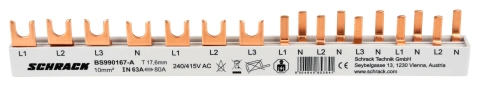 Busbar, 1xRCCB 4-pole, 1 MCB 3-pole, 5 MCB 1+N/1 MW, 12MW