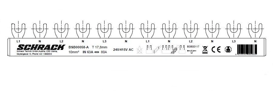 Busbar, 6 x MCB 1+N, 4-pole, 12MW, 10mm²