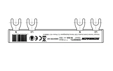 Busbar, 2-pole, L3, 1xRCCB 4-pole to 1xRCBO 1+N, 6MW, 10mm²