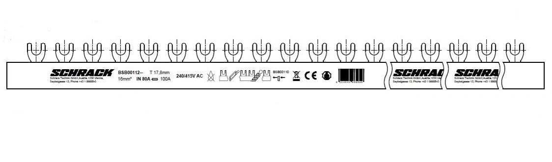 Busbar fork 2-pole, 16mm², 1m