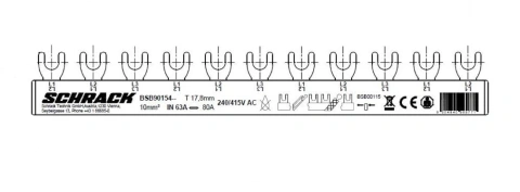 Busbar, 1x RCCB 4-pole, 8x MCB 1-pole, 11 MW, 10 mm²