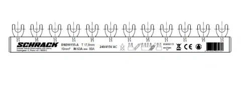 Busbar, 12x MCB 1-pole or 4x MCB 3-pole, 12 MW, 10 mm²
