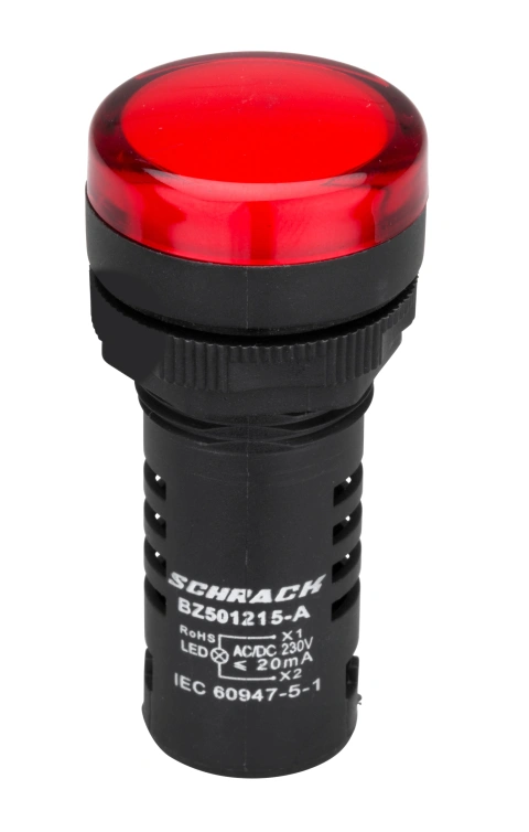 Lampă de semnalizare cu LED, monobloc, 230V-AC/DC, roşu