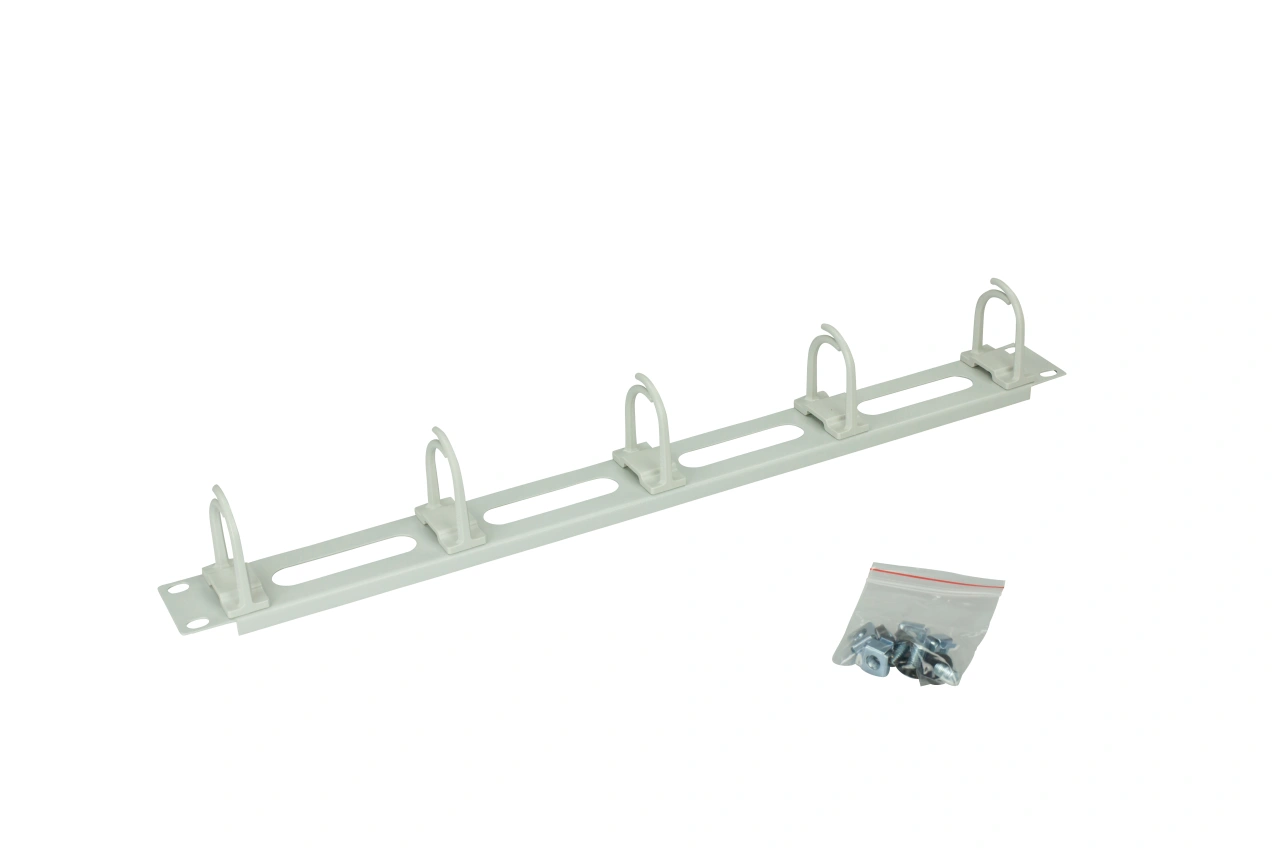 Organizator cabl. 19", 1U,4 desch şi 5 inele 40x53mm,RAL7035