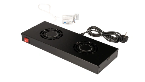 Placă 19" cu 2 ventilatoare, 1U, analogic, negru RAL 9005
