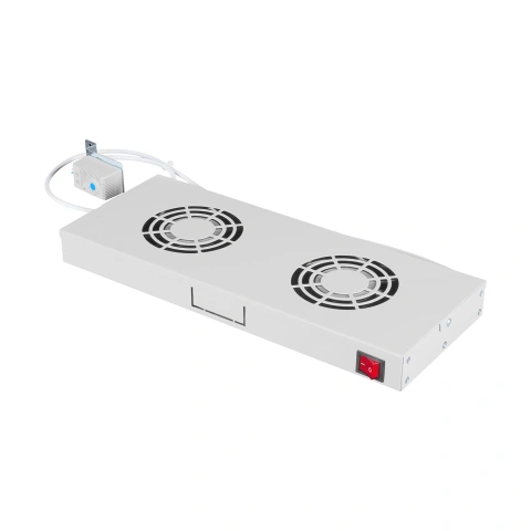 Placă 19” cu 2 ventilatoare, 1U, termostat analogic, RAL7035_3