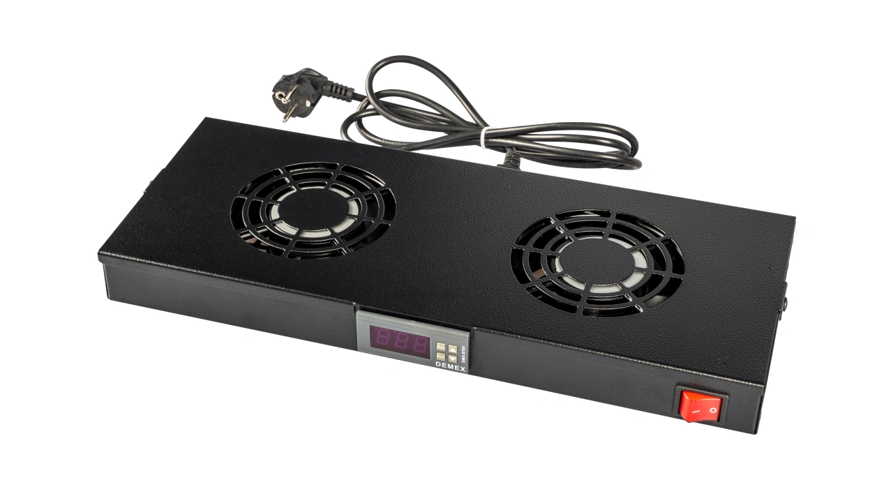 Placă 19" cu 2 ventilatoare, 1U, digital, negru RAL 9005
