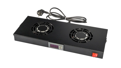 Placă 19" cu 2 ventilatoare, 1U, digital, negru RAL 9005