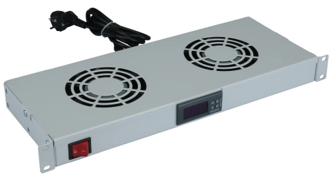 Placă 19” cu 2 ventilatoare, 1U, termostat digital, RAL7035