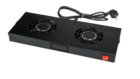 Placă 19" cu 2 ventilatoare, 1U, comutator, negru RAL 9005