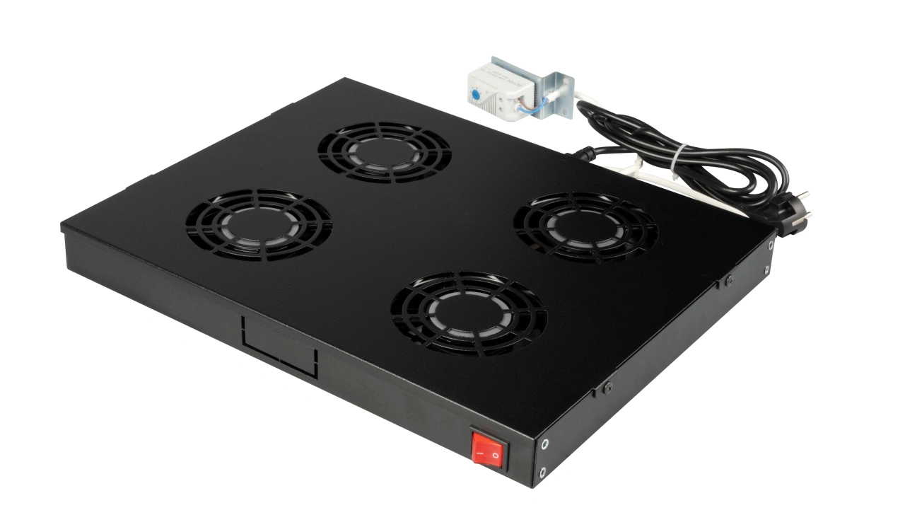 Placă 19" cu 4 ventilatoare, 1U, analogic, negru RAL 9005