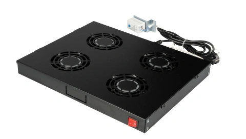 Placă 19" cu 4 ventilatoare, 1U, analogic, negru RAL 9005