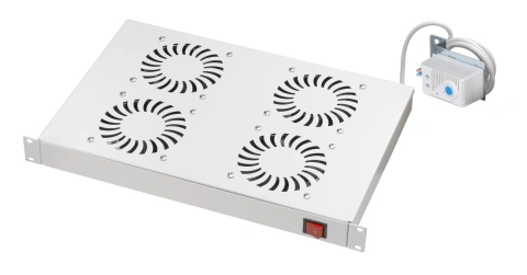 Placă 19” cu 4 ventilatoare, 1U, termostat analogic, RAL7035