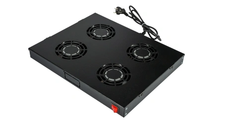 Placă 19" cu 4 ventilatoare, 1U, comutator, negru RAL 9005