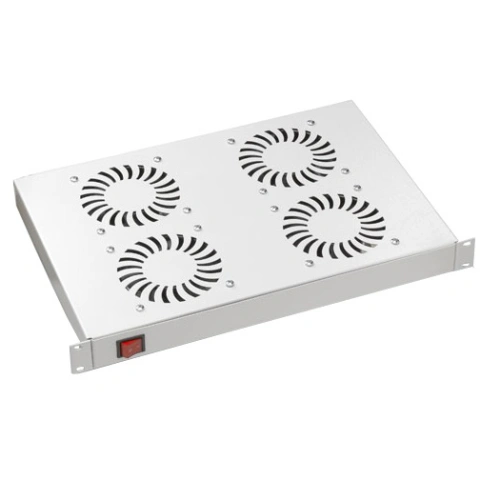 Placă 19” cu 4 ventilatoare, 1U, comutator ON/OFF, RAL7035