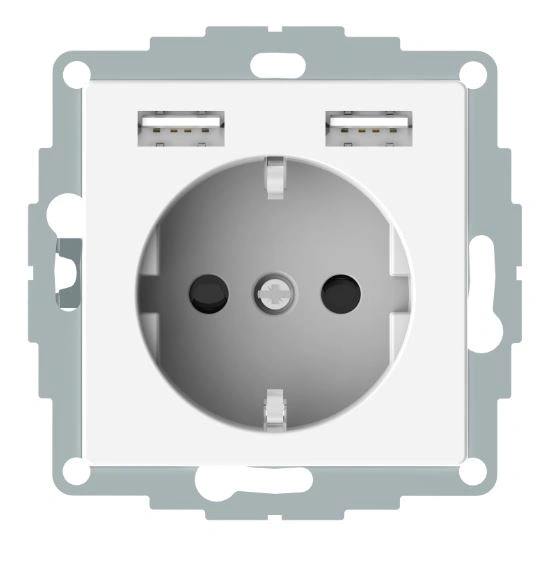 Insert priză cu 2 adaptoare USB 2,4A alb-pur