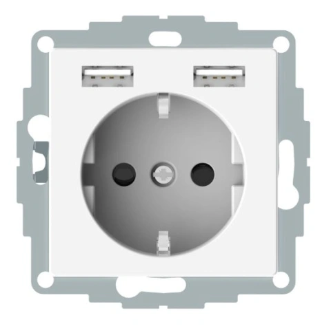 Insert priză cu 2 adaptoare USB 2,4A alb-pur