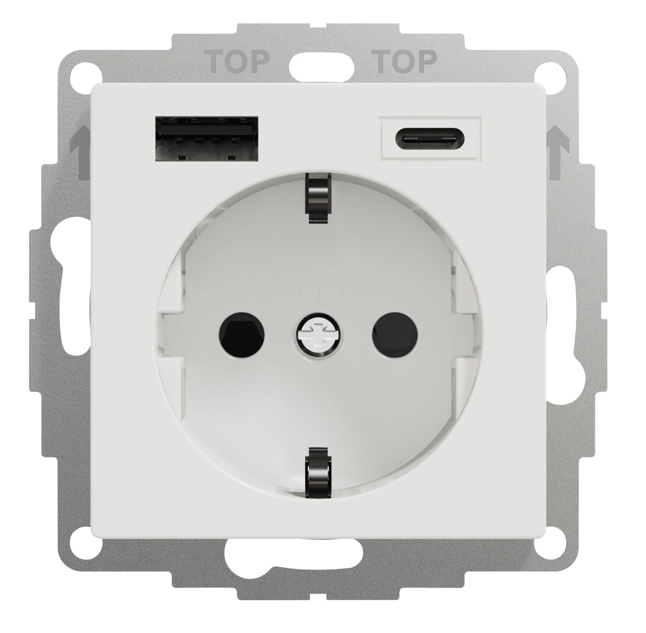 Priză Schuko cu USB Tip A+C, 2,4A, alb-pur