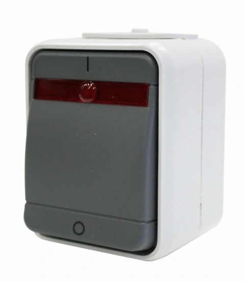 Întreruptor 2p cu lampa control IP44, gri/gri