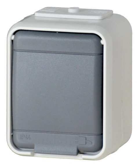 Priza simpla cu PE IP44, gri/gri