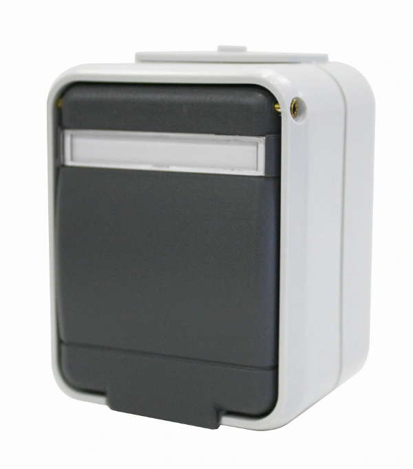 Priza simpla cu PE inscriptionata IP44, gri/gri