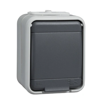 Priza simpla cu PE IP44, gri/gri