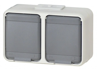 Priza dubla cu PE IP44, gri/gri