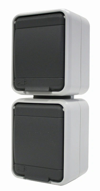Priza dubla cu PE IP44, gri/gri