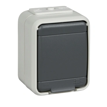 Priza simpla cu PE IP44, gri/gri