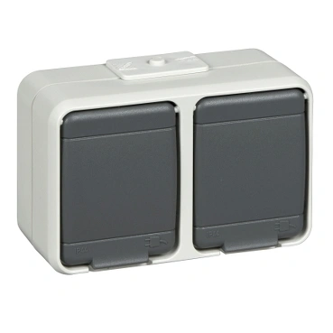 Priza dubla cu PE IP44, gri/gri