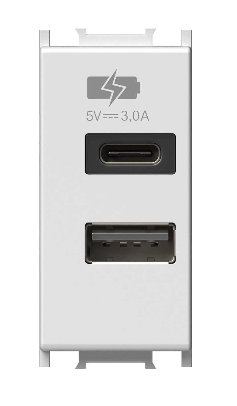 USB 2-gang power supply, 5V, 3A, 1M, white