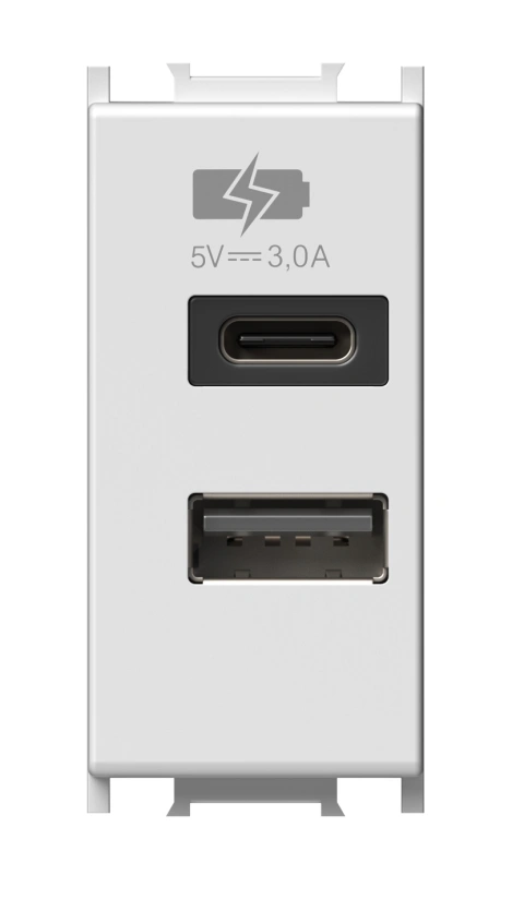 USB 2-gang power supply, 5V, 3A, 1M, white