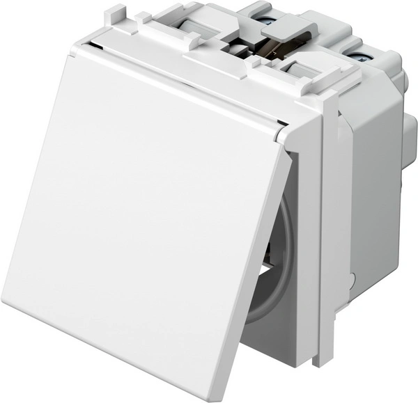 Insert priză cu capac pin PE,protecţie mărită,16A,cl.,alb