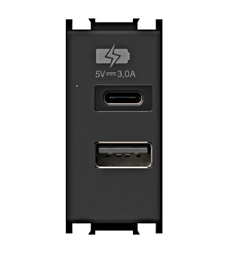 USB 2-gang power supply, 20W, 5V, 3A, 1M, black