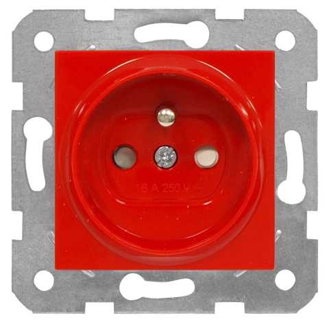 Insert priză 16A pin PE, protecţie copii, cl cu şurub, roşu