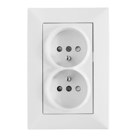 Priză dublă 16A cu pin PE, cleme cu şurub, alb