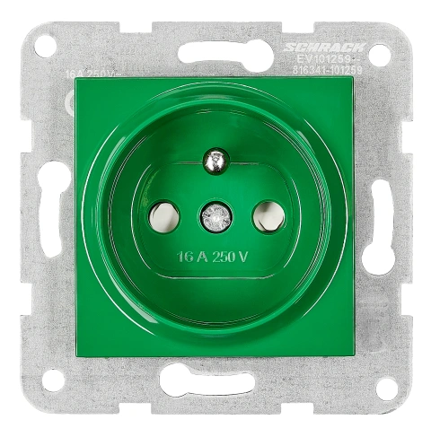 Insert priză, cu pin PE, protecție, cleme elastice,verde