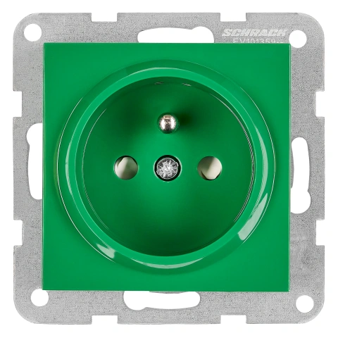 Insert priză, cu pin PE, protecție cleme elastice, verde